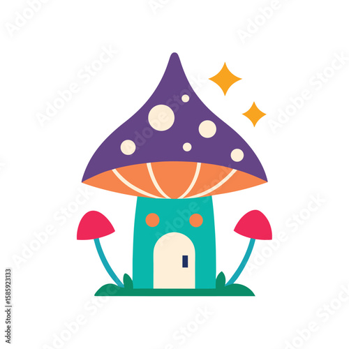 cartoon house with mushrooms