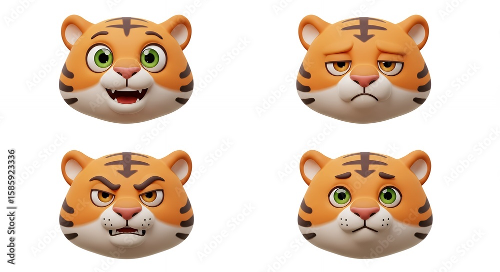 Fototapeta premium Cartoon tiger heads expressions graphic design
