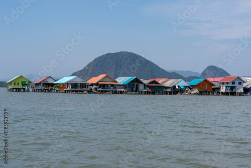 Colorful houses in Ko Panyi or Koh Panyee, fishing village in Strait of Malacca, Phang Nga Province, Thailand, notable for being built on stilts by Javanese fishermen