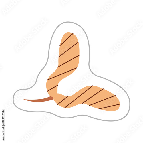 Sticker with abstract maple seed. Color hand drawn clipart illustration.