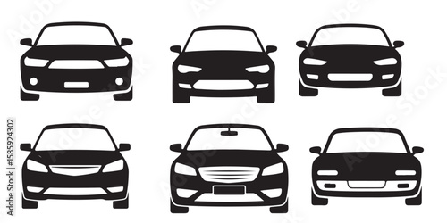 SET VECTOR VARIOUS FRONTAL CAR ICON SILHOUETTES
