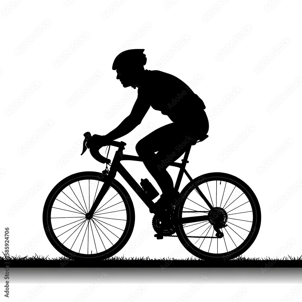 Fototapeta premium Cyclist Silhouette on the Move: A dynamic silhouette of a cyclist in full motion, embodying the spirit of adventure and athletic prowess, captures the essence of a determined rider on their journey.