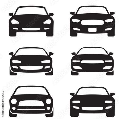 SET VECTOR VARIOUS FRONTAL CAR ICON SILHOUETTES
