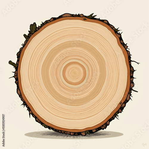 Spiral of Time: Tree Rings in Autumnal Forest