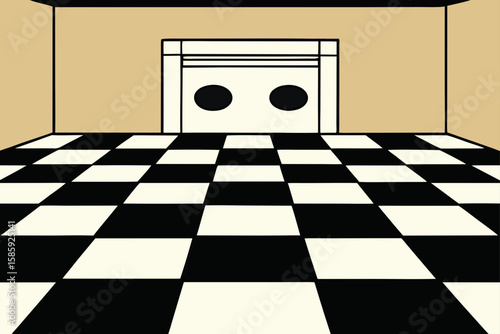 black and white checkered tile floor in retro