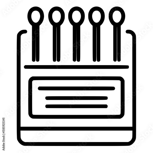 Line Art Icon of Matchbox with Five Matches
