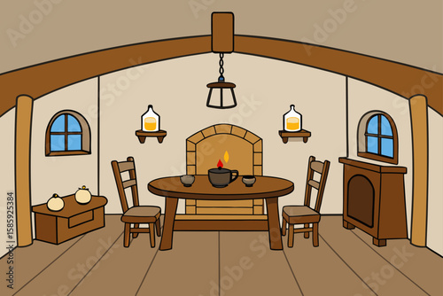 cosy rustic living dining space with antique