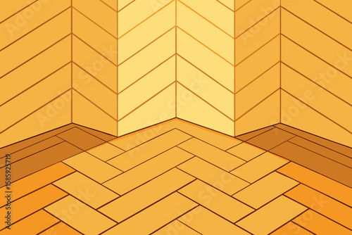 herringbone wooden floor pattern in sunlit room