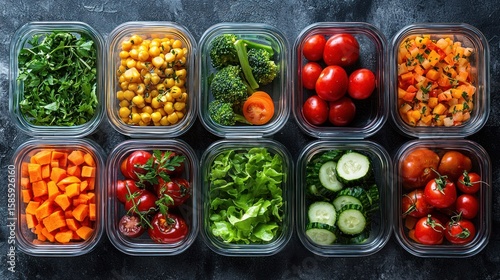 Wallpaper Mural Prepared, colorful vegetables in clear containers, ready for meal prep Torontodigital.ca