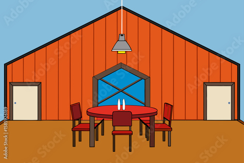 renovated barn interior with solid wood dining