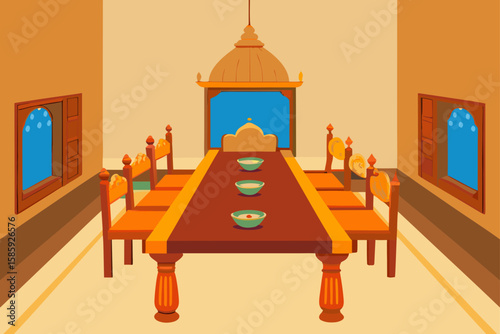 traditional indian wooden dining room with carvin