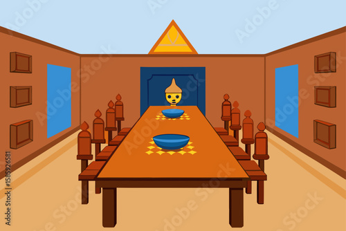 traditional indian wooden dining room with carvin