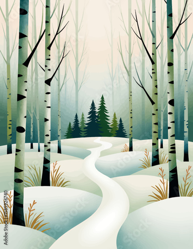 Winter Forest Path: Snowy Trail and Evergreens
