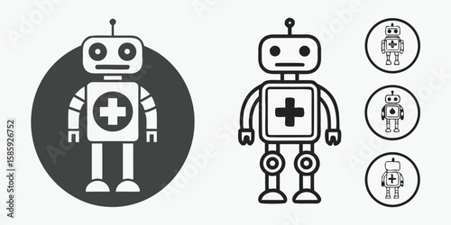 White robot with plus symbol icons technology