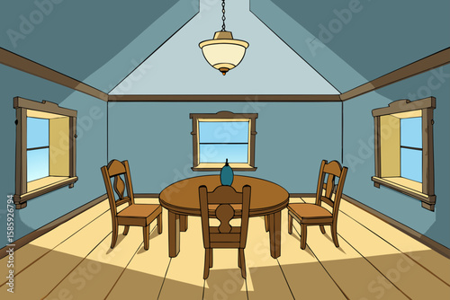 weathered cottage dining room with sunlight