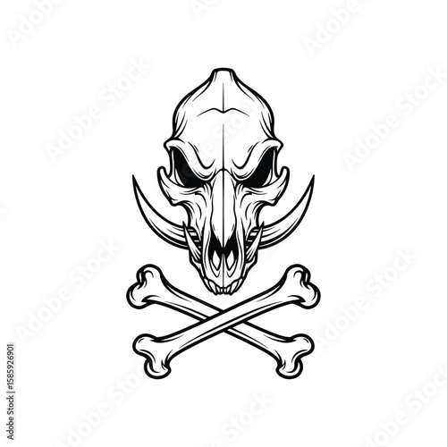 Illustrative skull and crossbones design featuring wild boar skull and bone elements