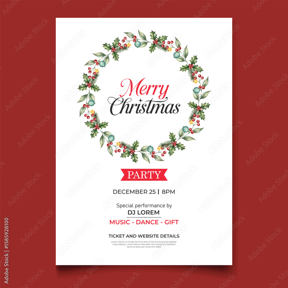 Obraz premium watercolor vector merry christmas party poster template