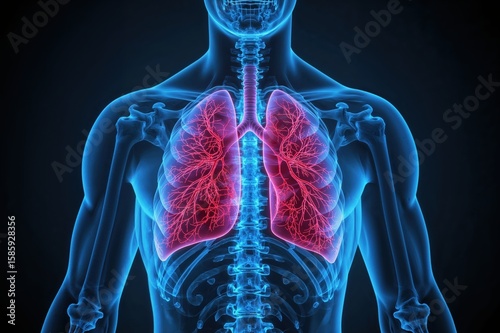 Anatomical lungs and breathing system visualization perfect for medical training and respiratory health education
