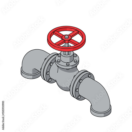Industrial control valve with red handwheel and flanged pipe connections for fluid management