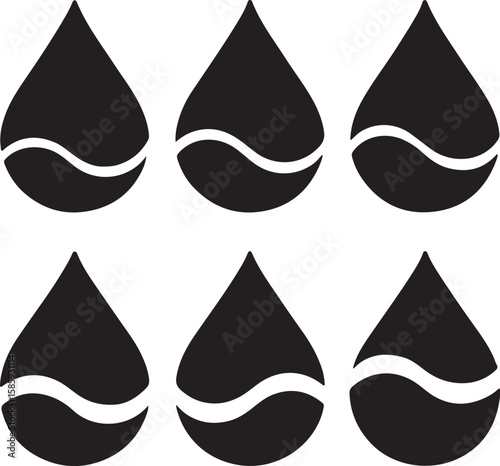 Black water drops with white wave lines liquid
