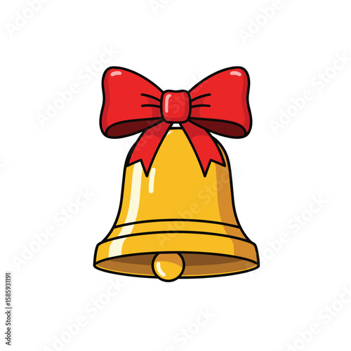 Golden christmas bell adorned with a vibrant red ribbon bow festive holiday decoration
