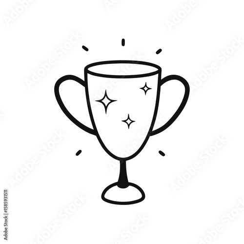 trophy cup with sparkles doodle style on white