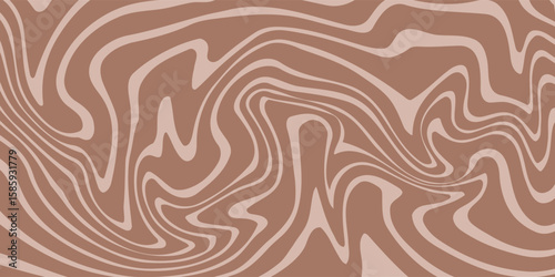 Abstract background pattern with mocha coffee waves. Psychedelic groovy trippy y2k retro seamless pattern in brow and beige colors. Wavy and swirled brush strokes liquid texture for packaging design