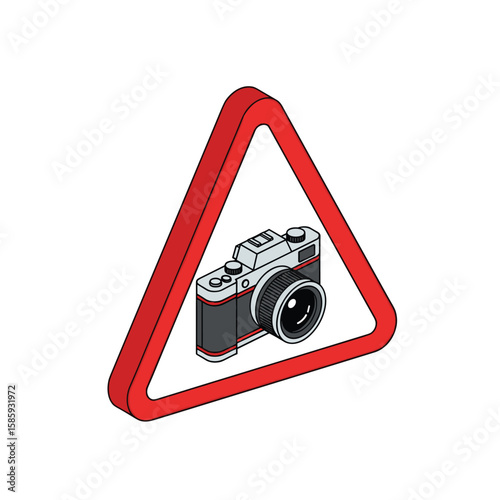 Beware of cameras signage cautionary warning symbol pictogram icon graphic element for safety awareness