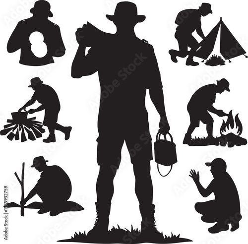 Camping and Outdoor Activities Silhouette Vector Set Adventure and Exploration Icons for Nature Enthusiasts and Recreation