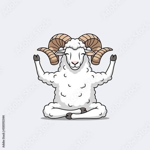 A peaceful ram mediates in lotus position embracing inner tranquility and serenity