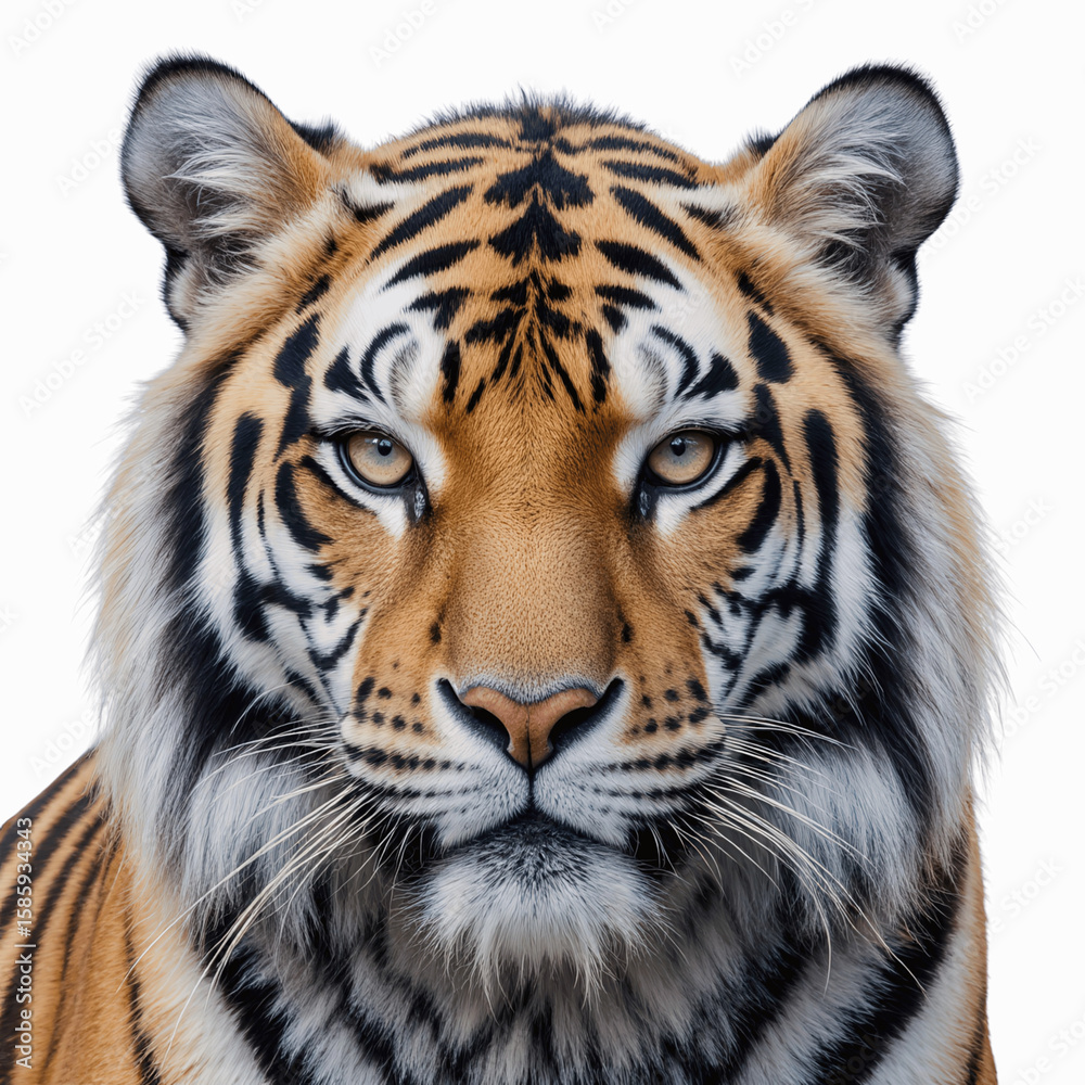 Magnificent Tiger Portrait: The regal gaze of a majestic tiger, its striking stripes and piercing eyes dominating the frame, showcasing nature's raw power and beauty. Magnificent Tiger Portrait: The regal gaze of a majestic tiger, its striking stripes and piercing eyes dominating the frame, showcasing nature's raw power and beauty.