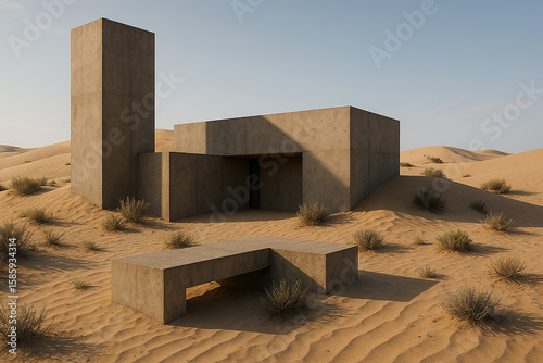 Brutalist architectural renderings, where concrete merges with natural landscapes.