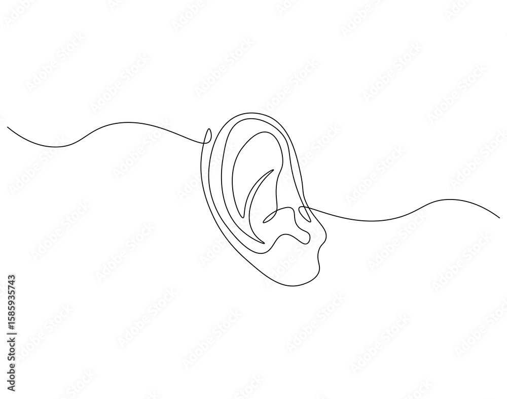Obraz premium Human ear continuous line. Continuous one line drawing of human ear. Body anatomy concept. Single line drawing