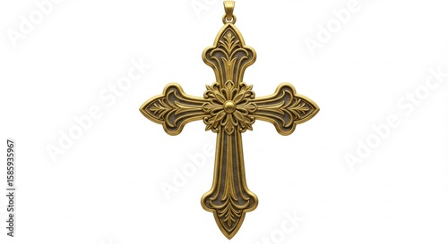 Wallpaper Mural Ornate golden cross pendant with intricate floral design isolated on white background Torontodigital.ca