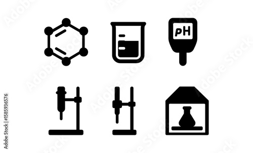 Scientific equipment icons: chemistry tools in minimalist black silhouette style