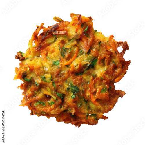 Crispy vegetable fritter with golden brown texture and fresh herbs delicious snack or appetizer isolated on transparency background