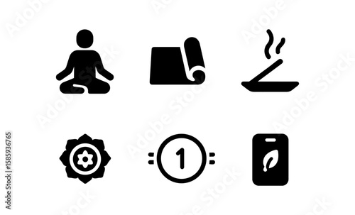 Minimalist yoga and meditation icons set: relaxation, balance, wellness, and mindfulness