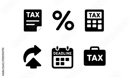 Tax and finance icons set: minimalistic business and accounting symbols