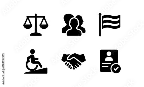 Essential icons: justice, diversity, equality, accessibility, and trust