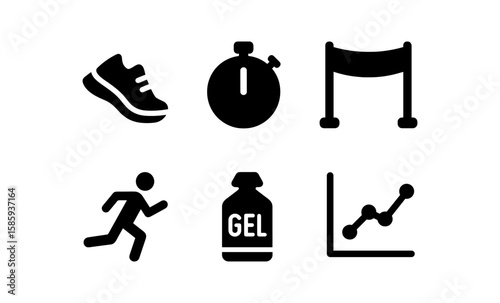 Running athletics icons: silhouette designs for sports and fitness themes