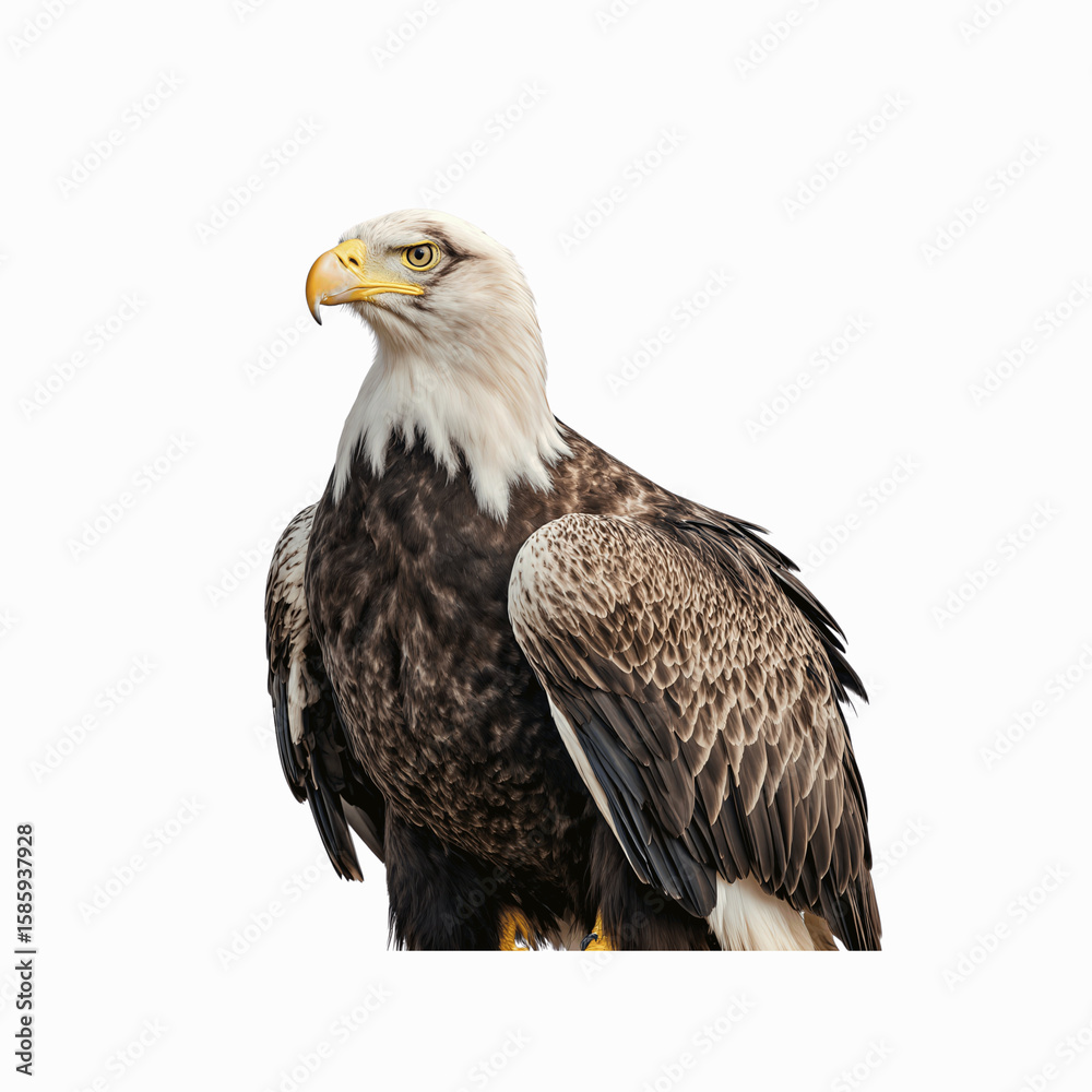 Obraz premium Majestic Eagle: An american eagle, the embodiment of strength and freedom, perched regally. Its sharp gaze and powerful presence symbolize resilience and unwavering focus.