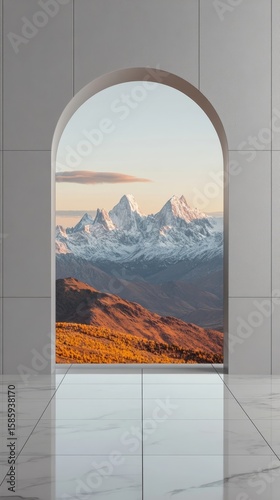 Archway to Majestic Mountains: Modern Interior Design