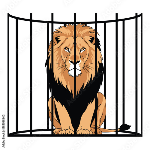 Majestic lion trapped inside a zoo enclosure showing strength and resilience