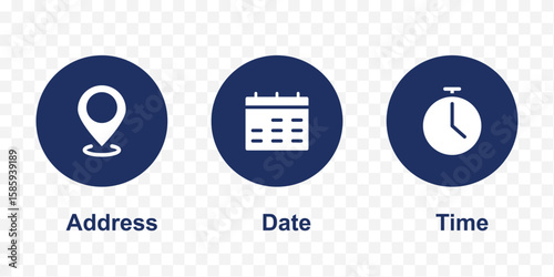 set of date place and time icons . Time, Date and Location Icons for Websites and Apps . eps 10 