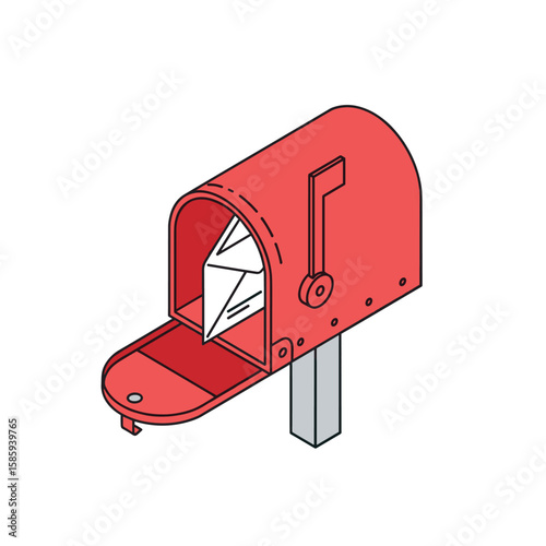 Illustration of a red mailbox with an open door and mail inside