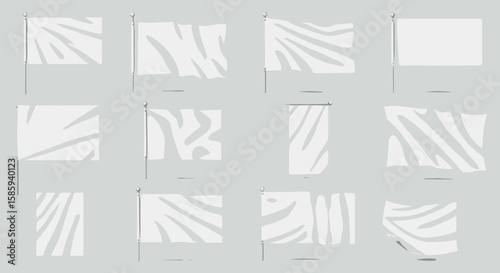 Set of blank white flags in various shapes and styles