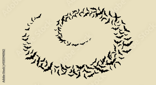Spiral swarm of flying bats: unique halloween design
