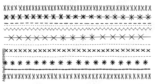 Decorative seamless border patterns with diverse stitch styles