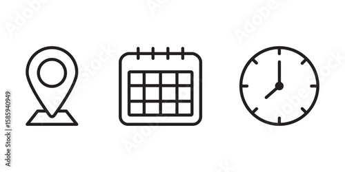 Date, Time, Address icon set.   Icons for Websites and Apps . eps 10