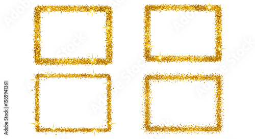 Set of glitter gold square frames with sparkling effect for festive decor